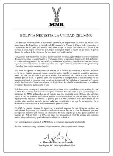 Pronunciamiento del expresidente de Bolivia 