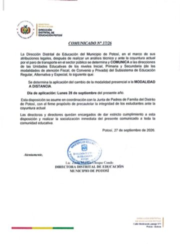 Este lunes hay clases a distancia en la ciudad de Potosí 