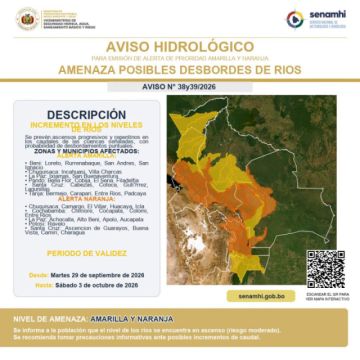 Senamhi activa alertas amarilla y naranja por crecidas de ríos en siete departamentos