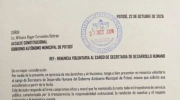 Alejandra Sivila renuncia a la Secretaría de Desarrollo Humano de la Alcaldía de Potosí