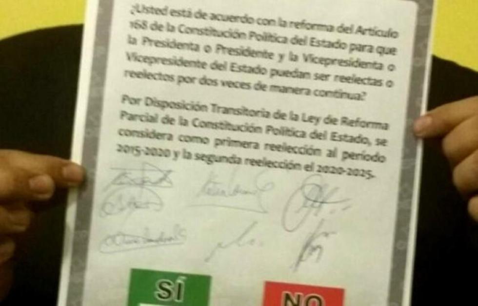 TSE presenta papeleta para el referéndum 2016 sobre la reelección presidencial