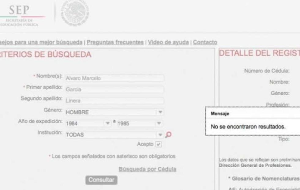 Según un registro, García no tiene título profesional
