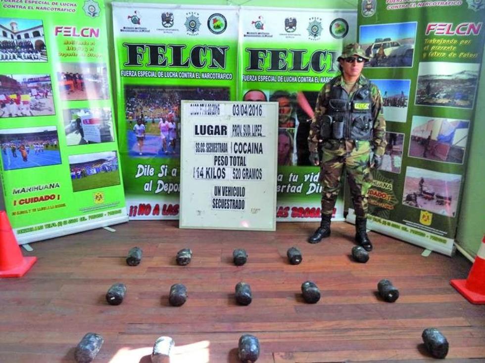 Felcn se incauta más de 14 kilos de cocaína cerca a la frontera con Chile