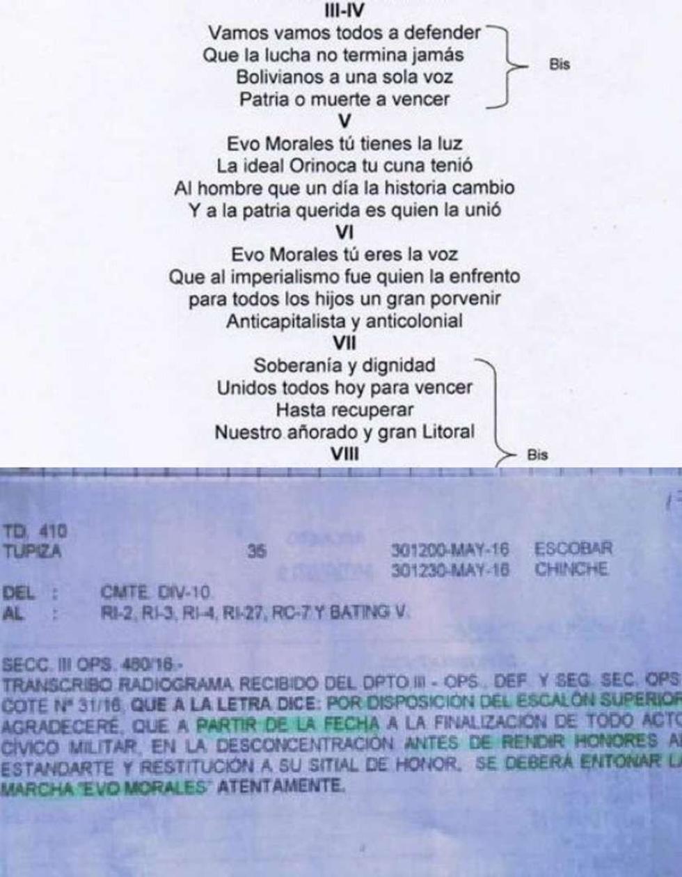 Ejército compone canto a Evo y Alto Mando aún no lo aprobó