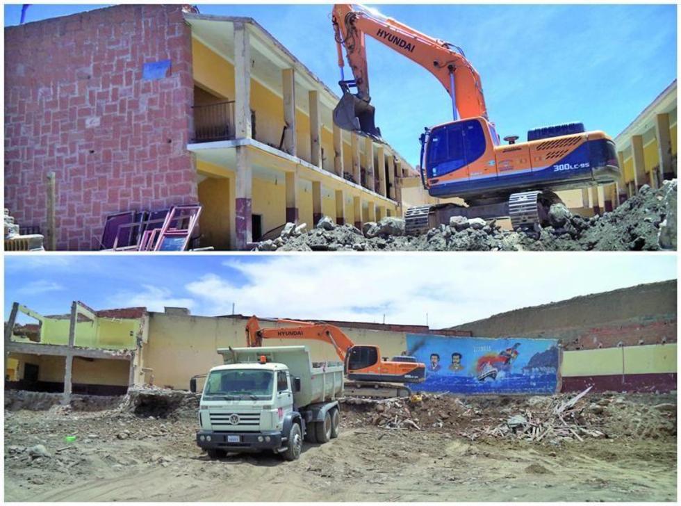 Continúa la demolición total de la Unidad Educativa Litoral