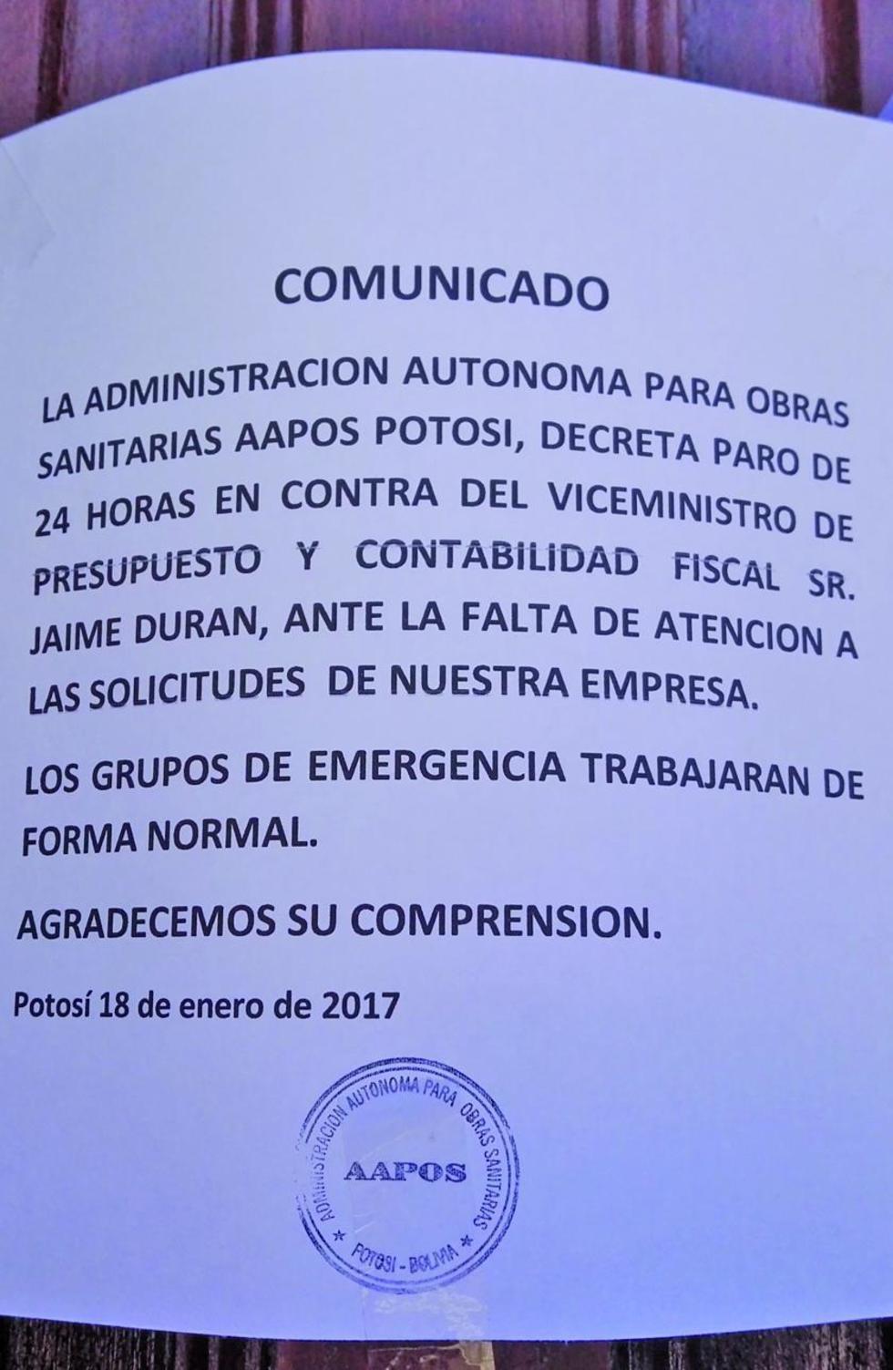 Trabajadores de Aapos cumplieron un paro ayer