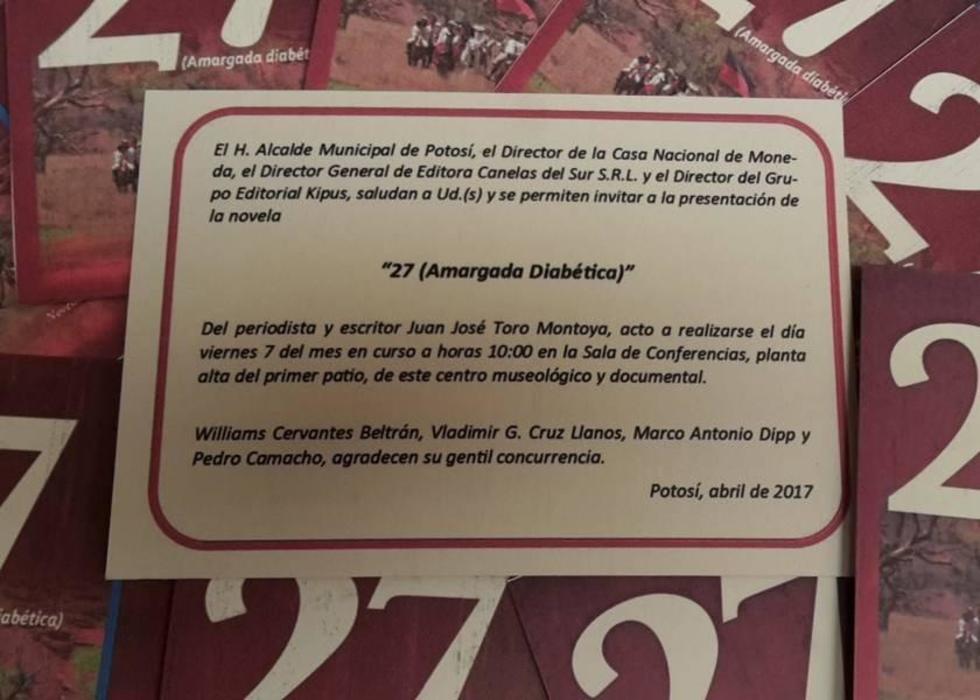 Toro presenta su novela mañana