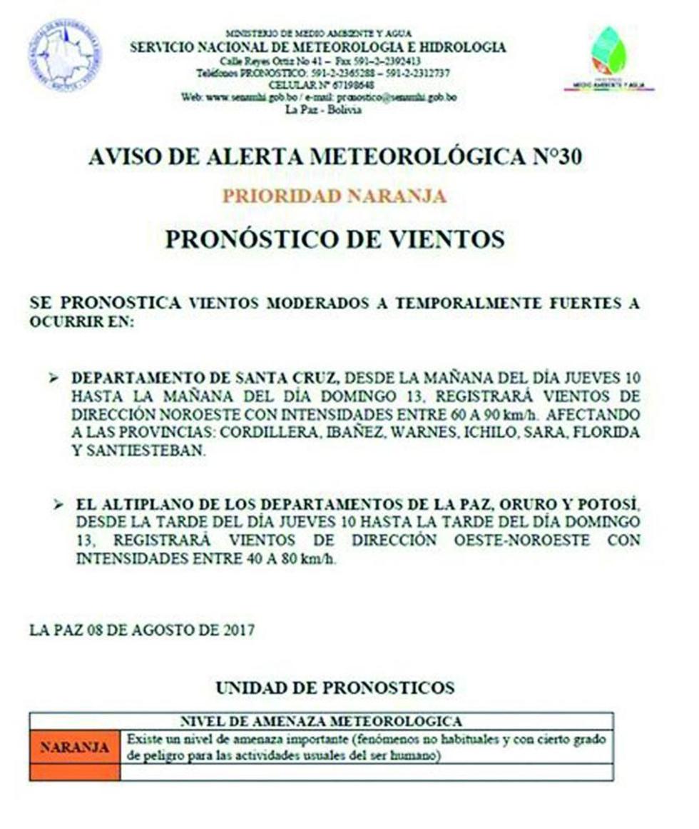Emiten alerta naranja por los vientos desde el jueves