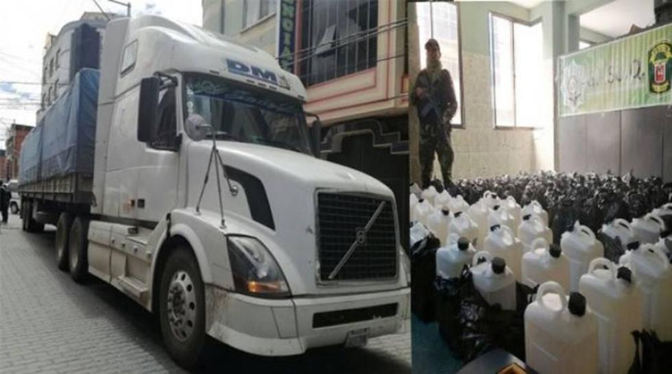 Decomisan 90 bidones de ácido sulfúrico de un tráiler