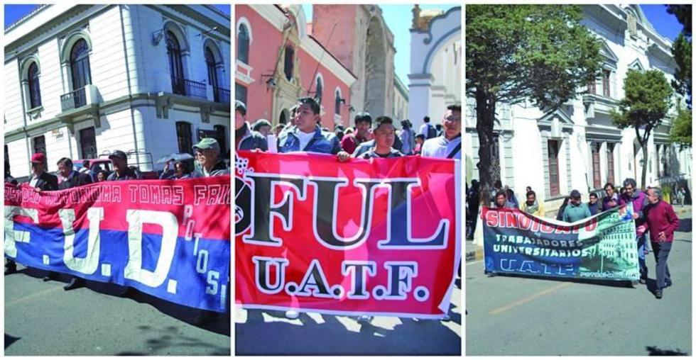 La UATF marcha y exige un presupuesto de 30 millones de Bolivianos