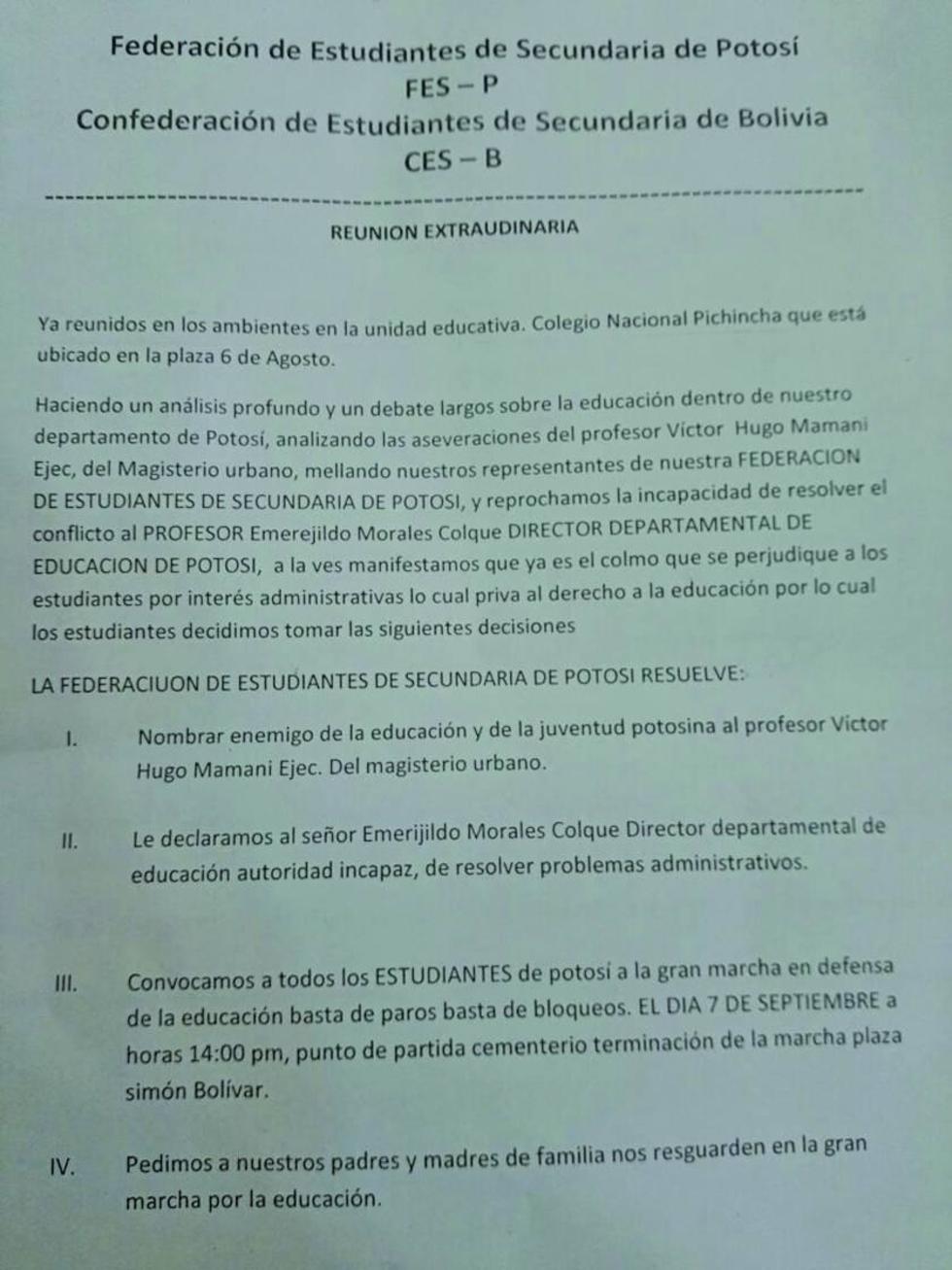 Estudiantes anuncian marcha para mañana