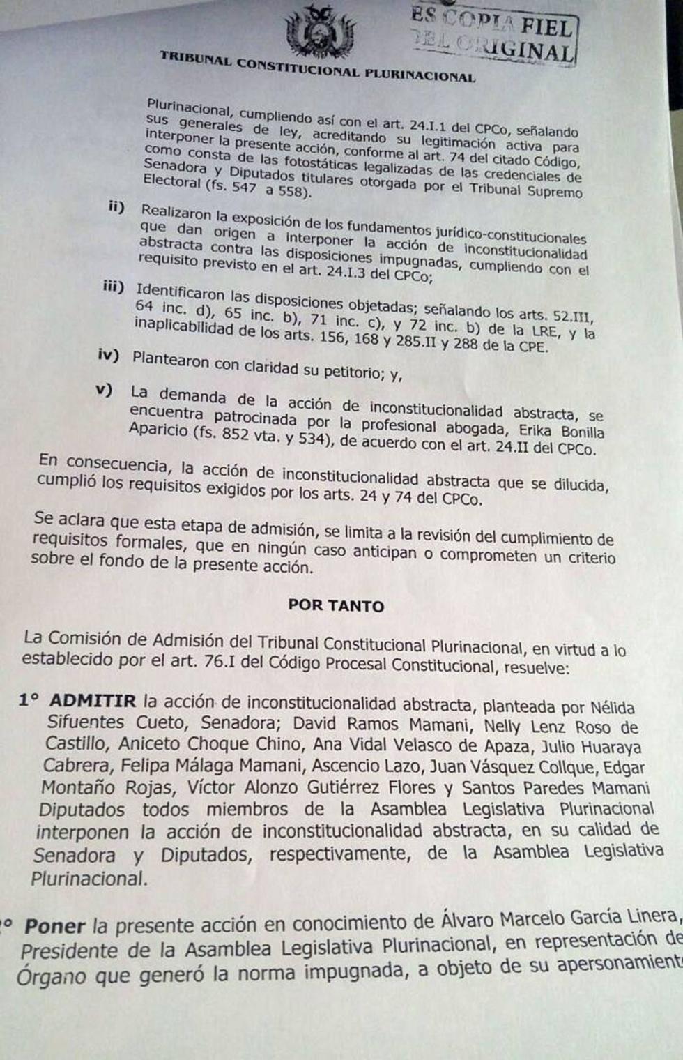 TCP admite recurso del MAS para repostulación indefinida de Evo
