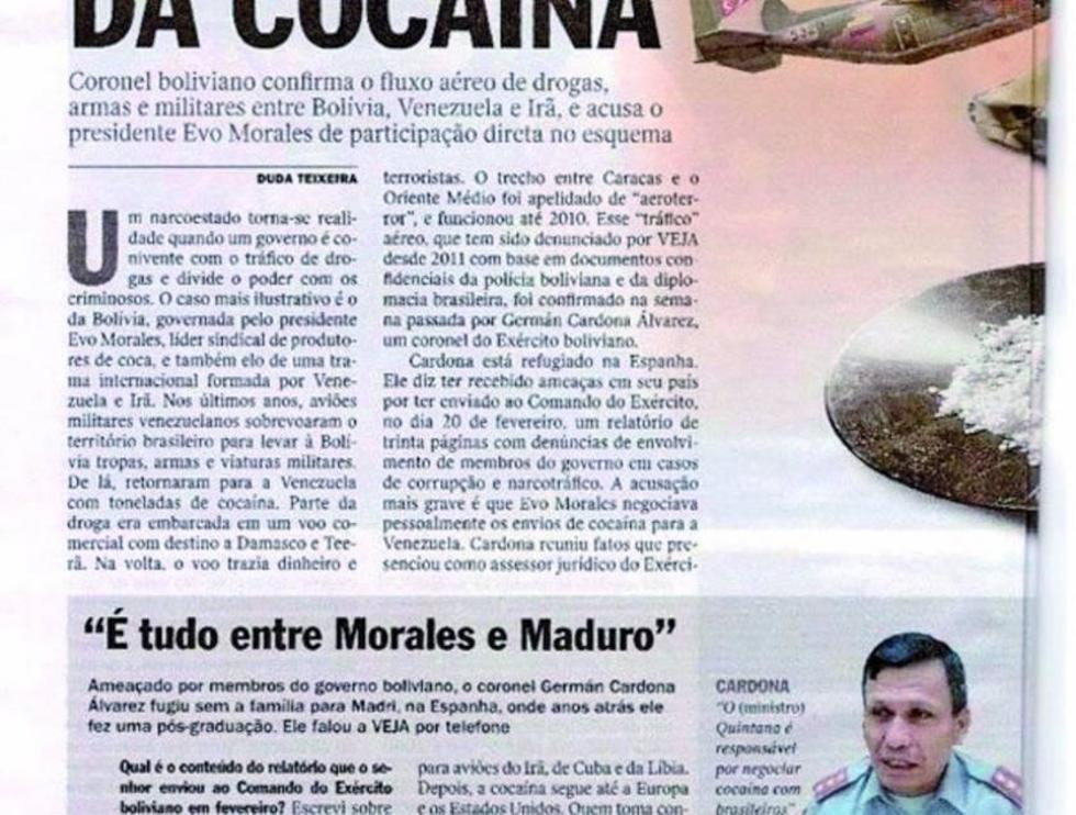 Revista brasileña Veja relaciona a Bolivia y Cuba con el narcotráfico