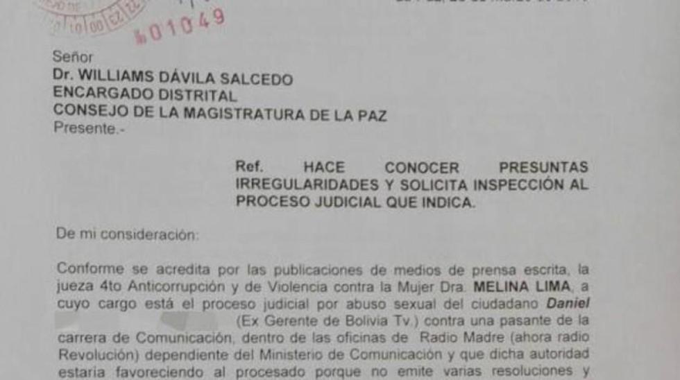 Piden a Magistratura de La Paz investigue a jueza Lima 