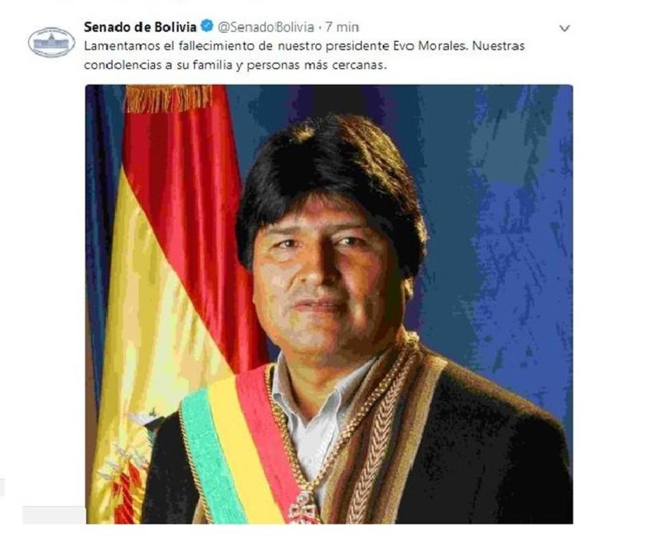 Hackean cuenta del Senado y dan por muerto a Morales