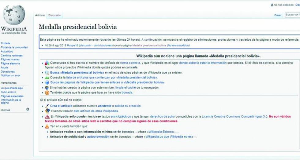 Desaparece de la página de Wikipedia el artículo sobre el símbolo patrio