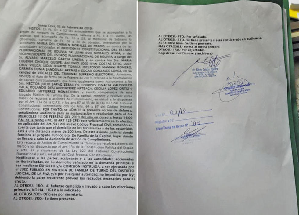 Juez admite demanda contra la repostulación y fija audiencia para el 19