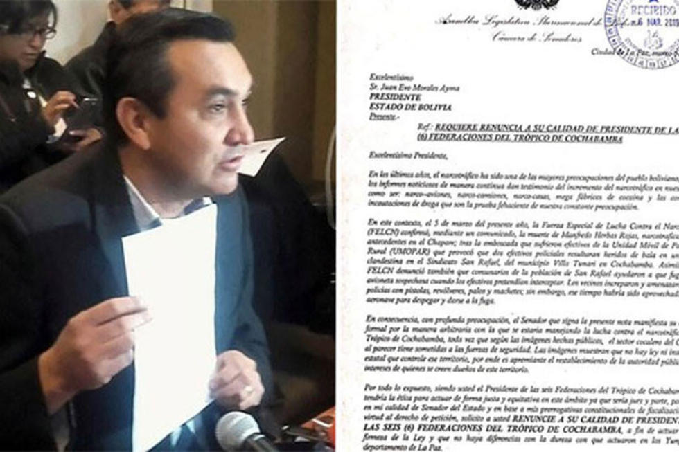 Piden a Morales renunciar a la dirigencia cocalera