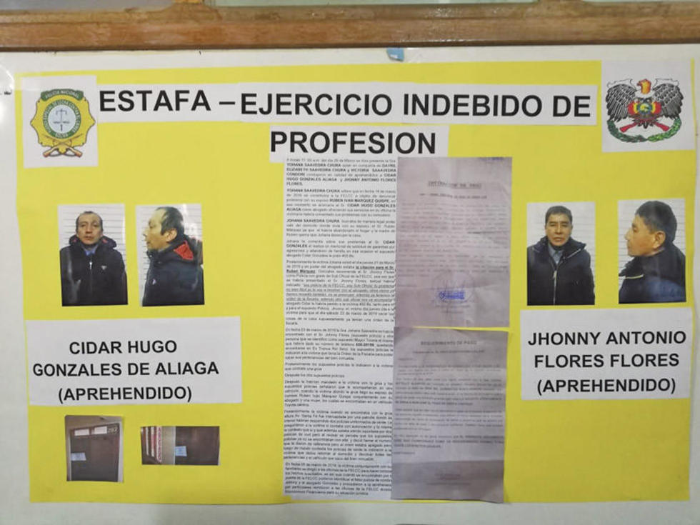 Abogado y un falso policía estafaban al lado de Felcc