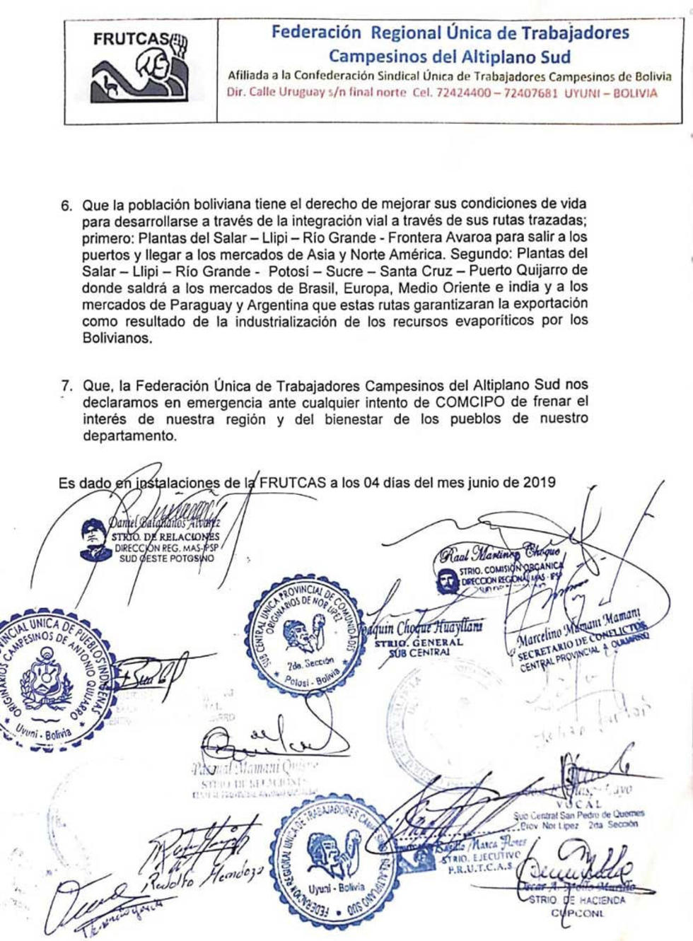 Frutcas desautoriza a Comcipo y apoya proyecto estatal del litio
