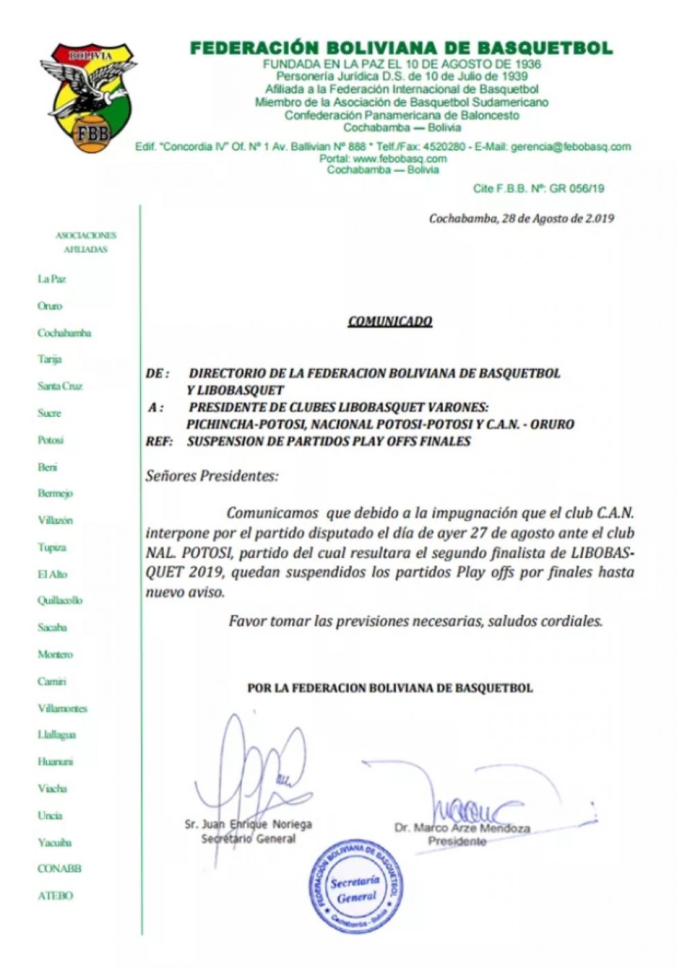 Partidos de la Libo quedan suspendidos
