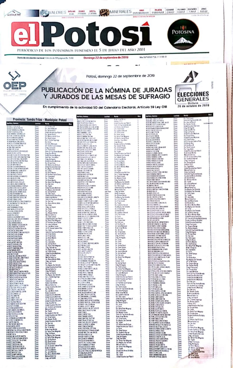 El TED publica en El Potosí nómina de jurados electorales