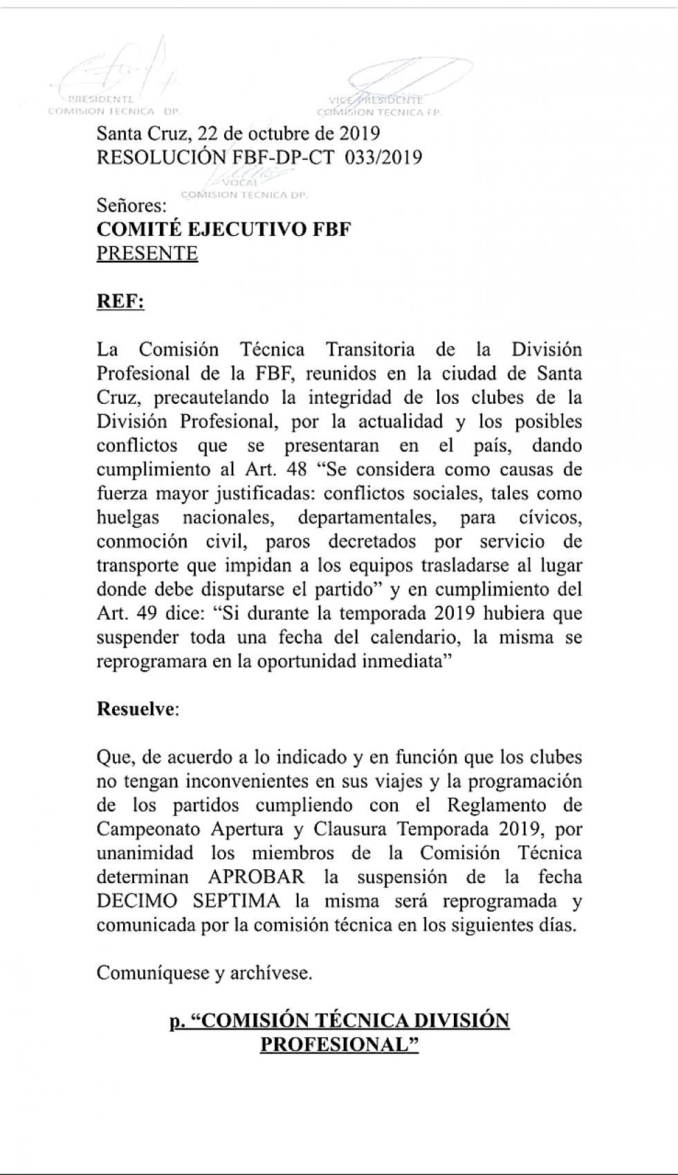 Por los conflictos en el país se suspenden los partidos