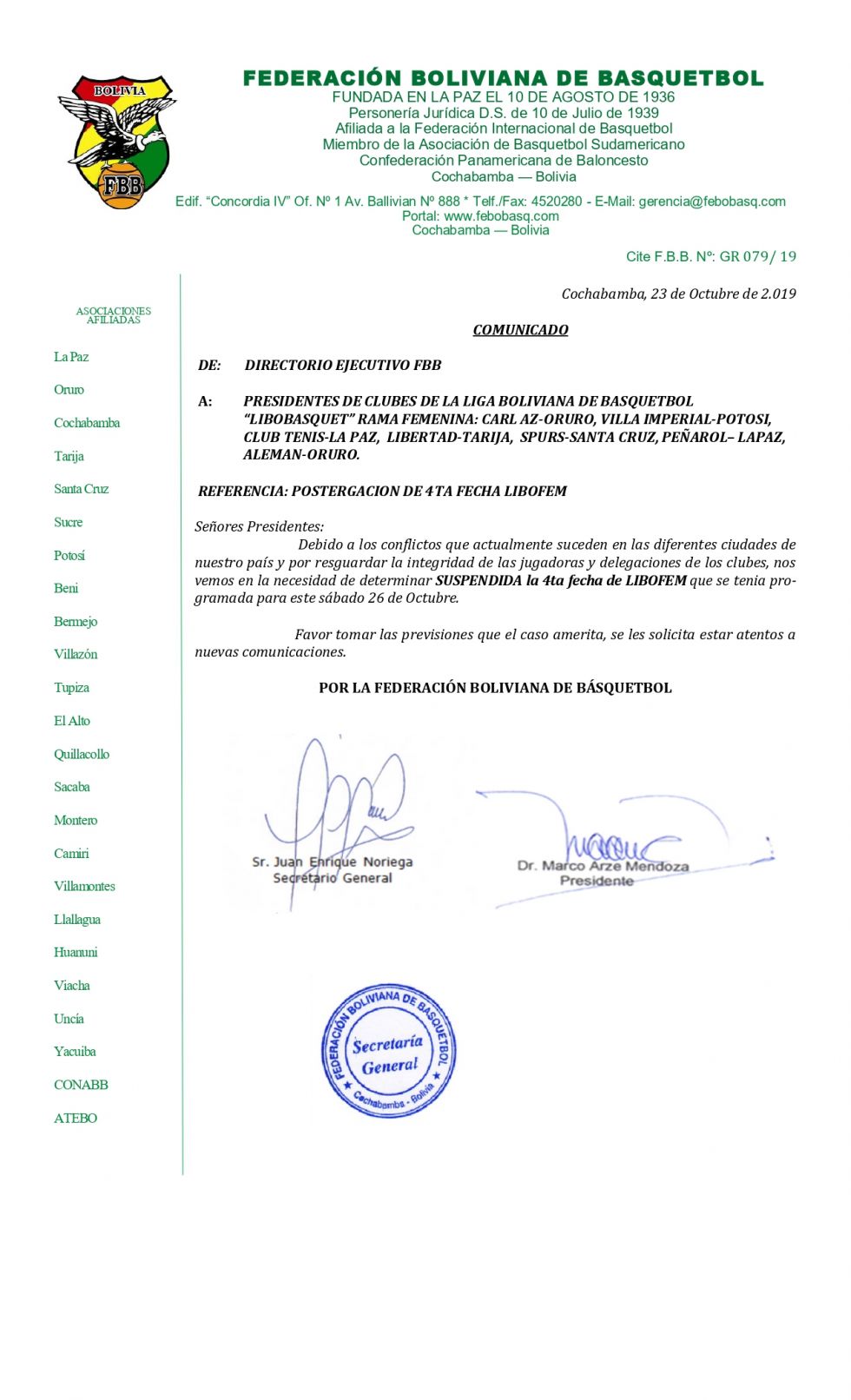 Se suspende la cuarta fecha de la Libo femenina