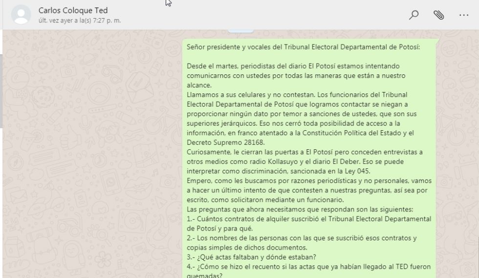 Lea la nota enviada a los vocales del TED