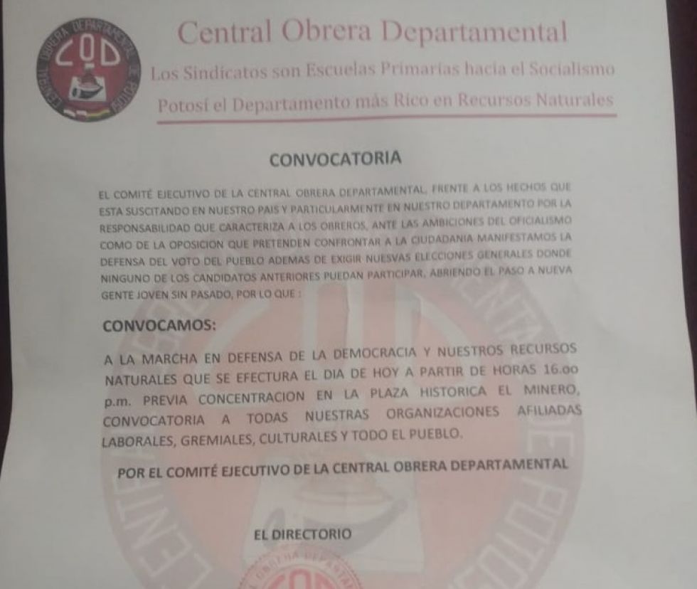 COD convoca a sus afiliados al cabildo