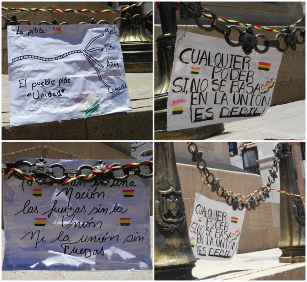 Las #pititas "Ríos de pie"dejaron mensajes en la plaza 6 de agosto.