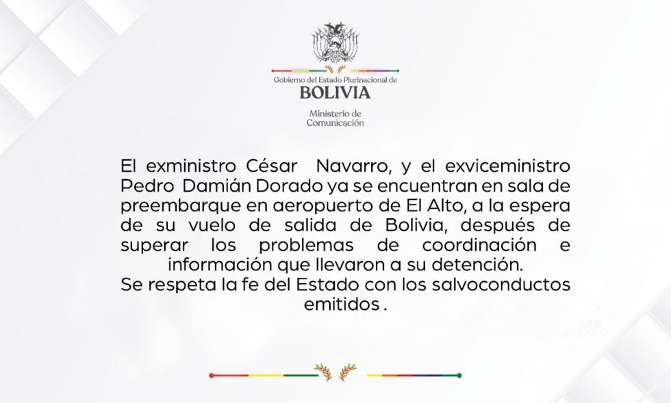 El Gobierno comunica que Navarro y Dorado ya están en preembarque