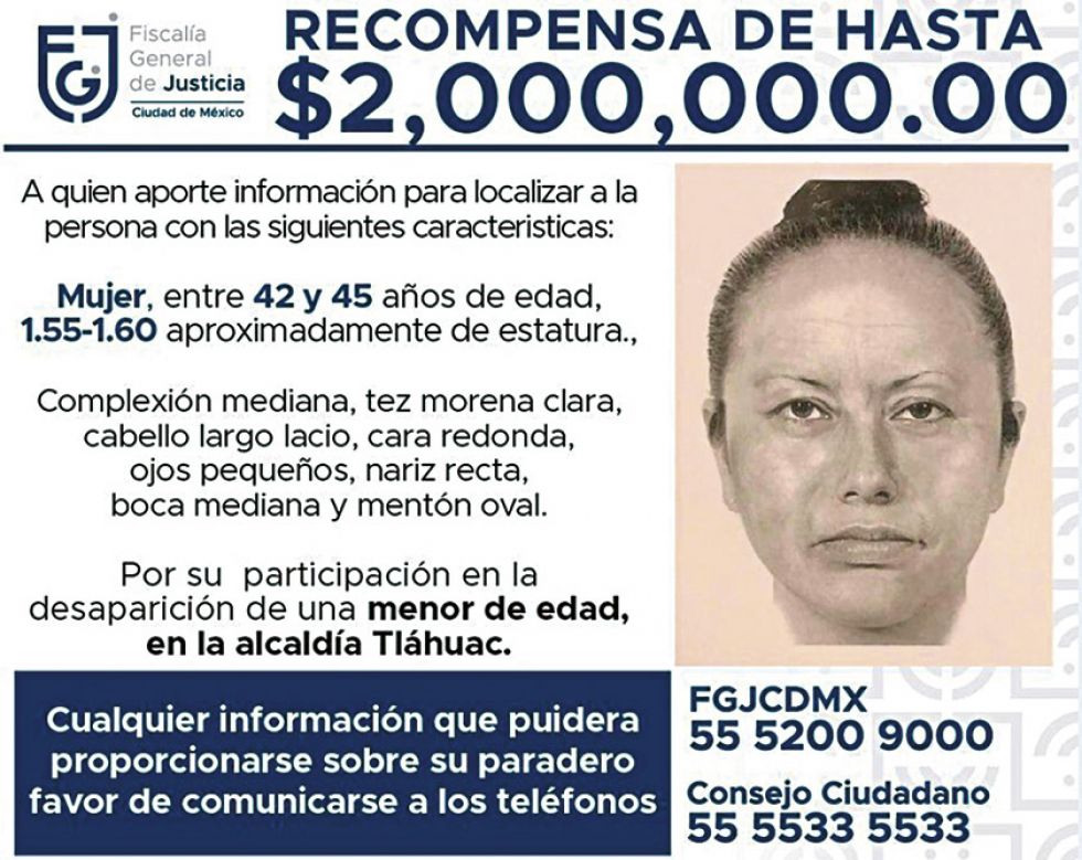Difunden el retrato de la mujer que  secuestró a Fátima