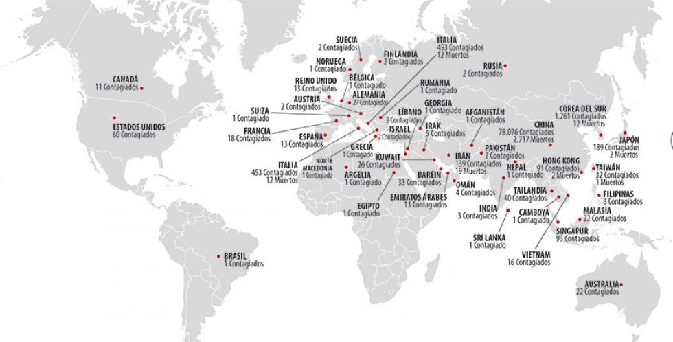 el coronavirus se expandió a 48 países e infectó a más de 82 mil personas, la mayoría en china