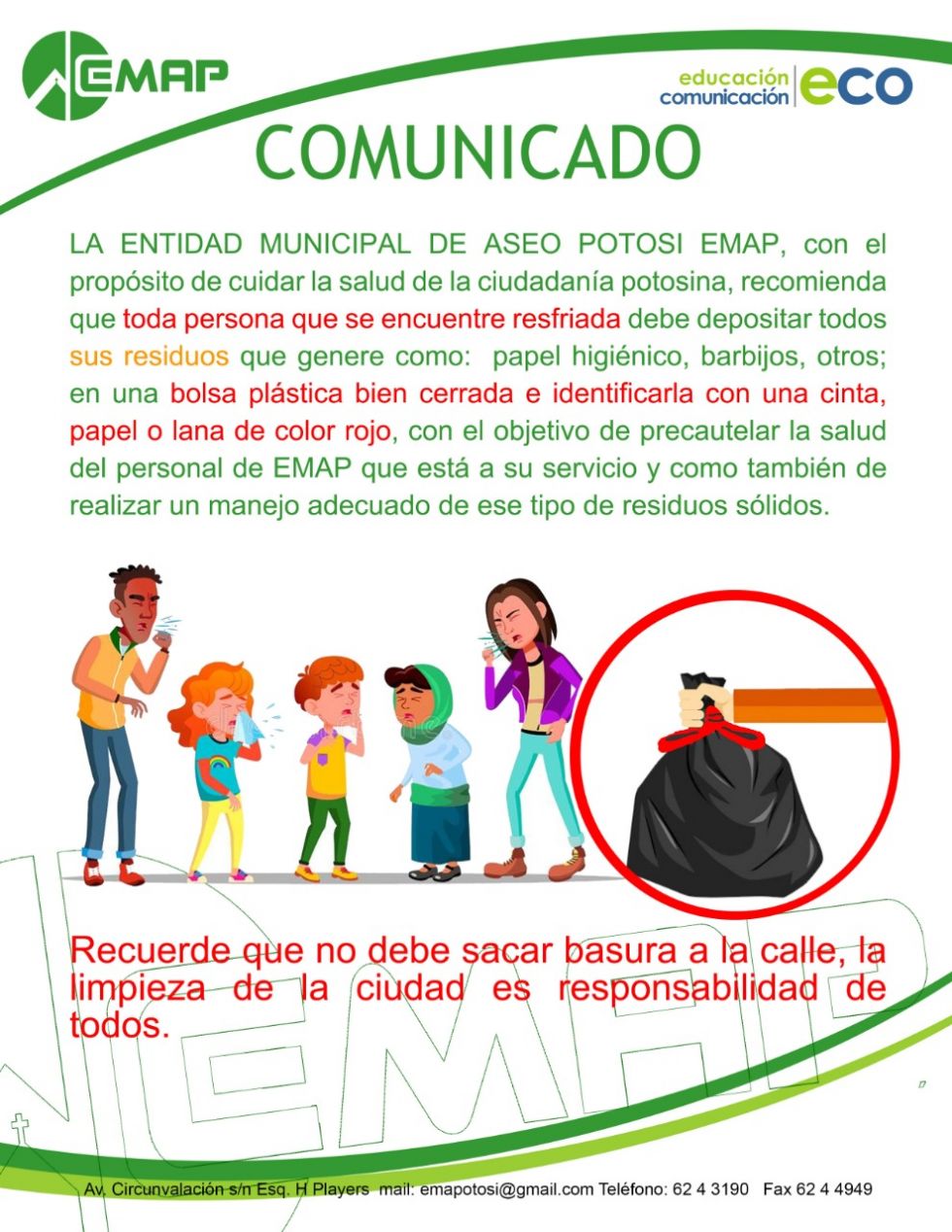 EMAP pide aplicar medidas sanitarias con basura de gente resfriada