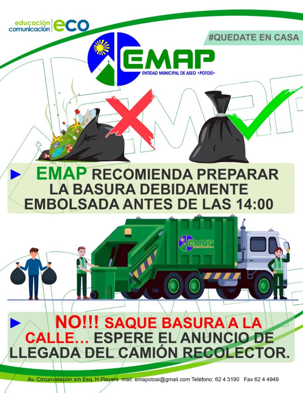 EMAP pide dejar la basura lista hasta antes de las 14:00