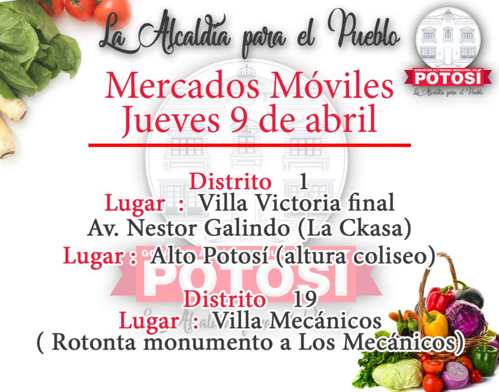 Hay mercados móviles en los distritos 1 y 19 este jueves