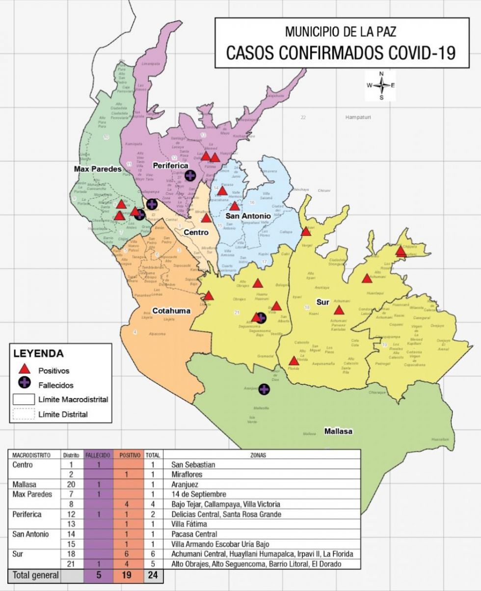 Revelan las zonas donde registraron casos de COVID-19 en La Paz; Macrodistrito Sur es el más afectado