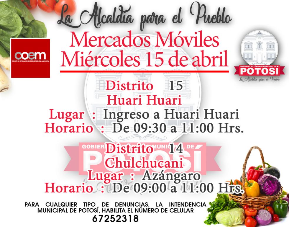 Miraflores y Tarapaya tendrán mercados móviles mañana