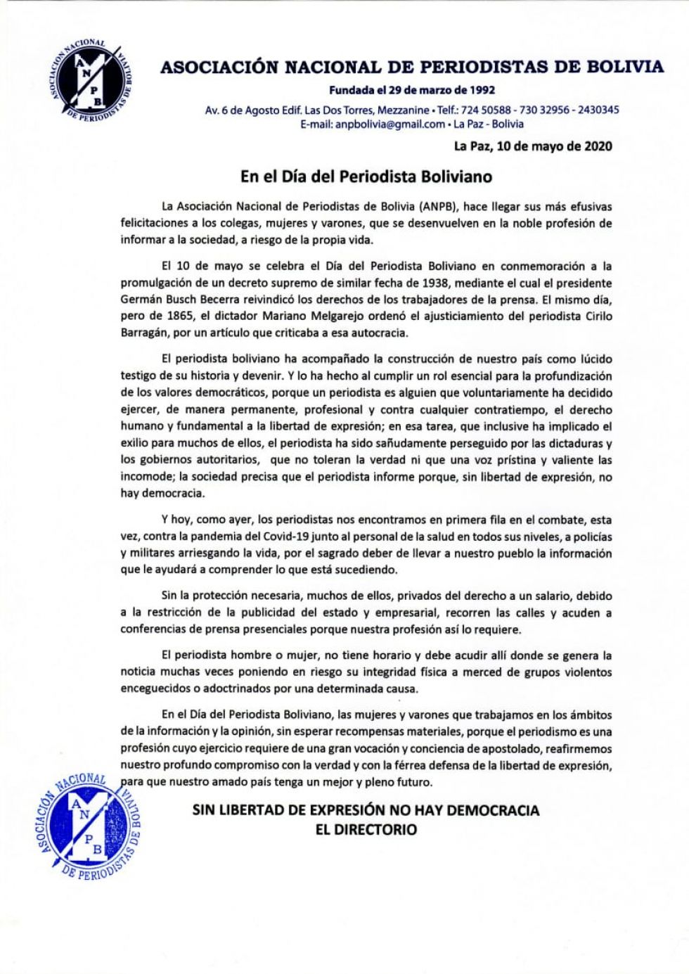 En el Día del Periodista ratifican defensa de la Libertad de Expresión