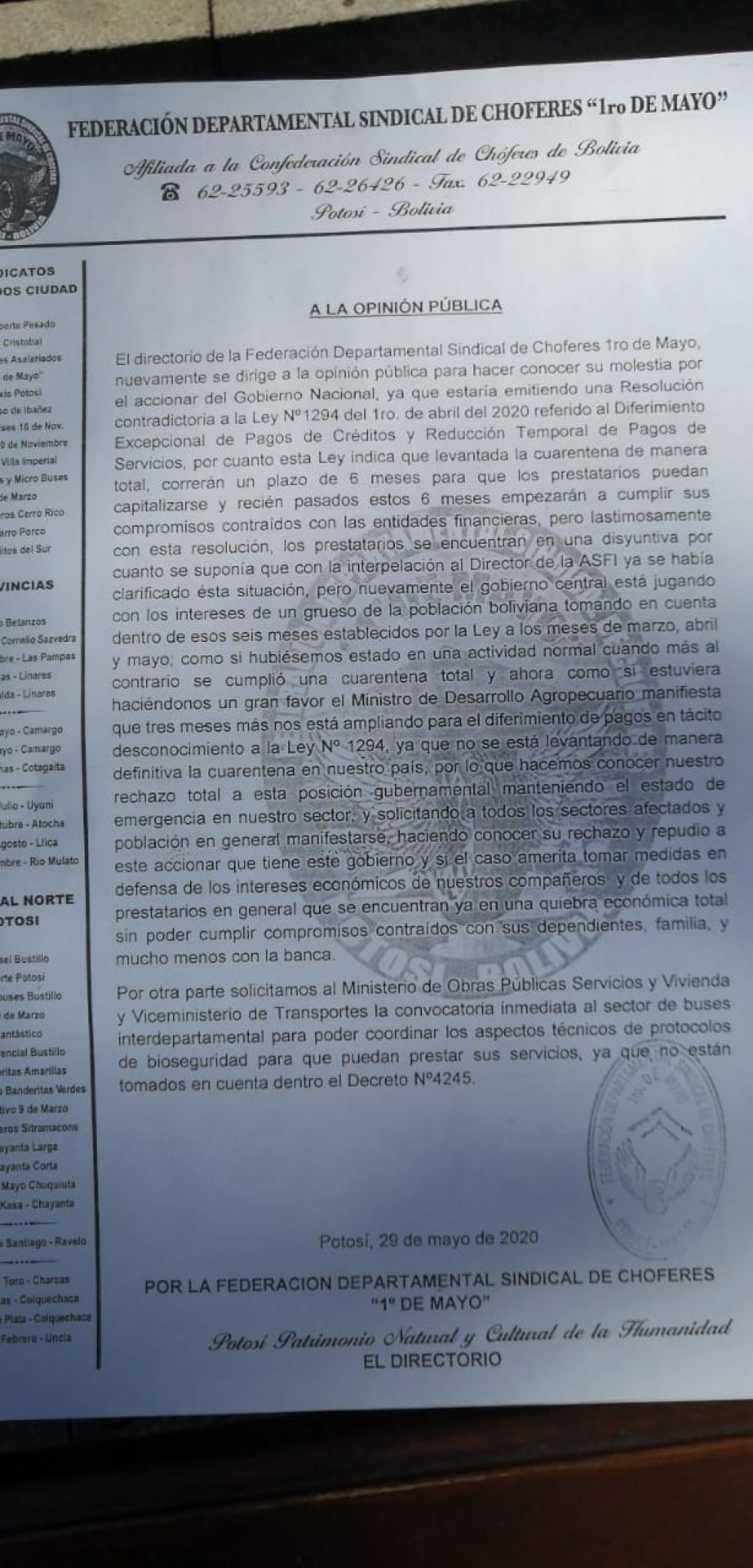 Transporte pide coordinación para elaborar medidas para su actividad