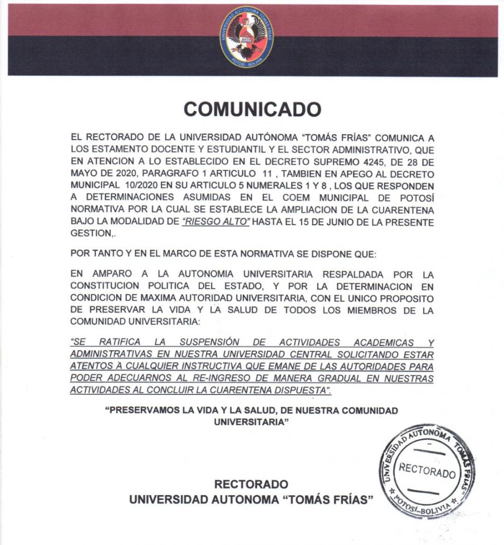 La UATF mantiene suspensión de actividades