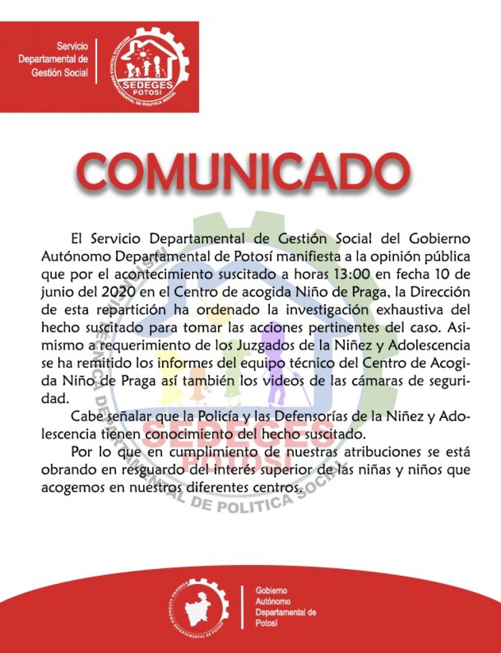 Sedeges afirma que incidente con menor en ventana se investiga