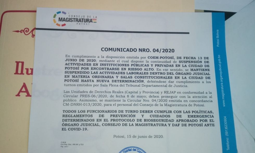 Actividades judiciales se suspenden en Potosí