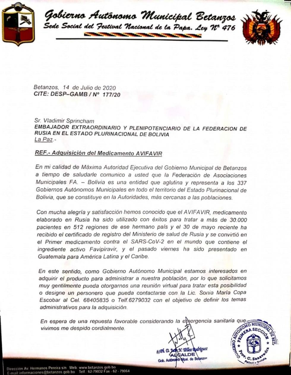 Betanzos inicia trámite para adquirir el Avifavir