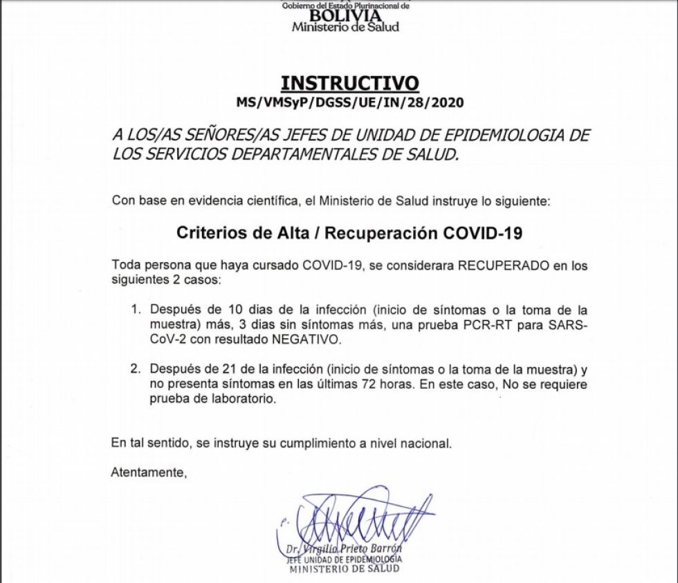 Sepa qué nuevos criterios de alta se aplicarán para pacientes COVID-19