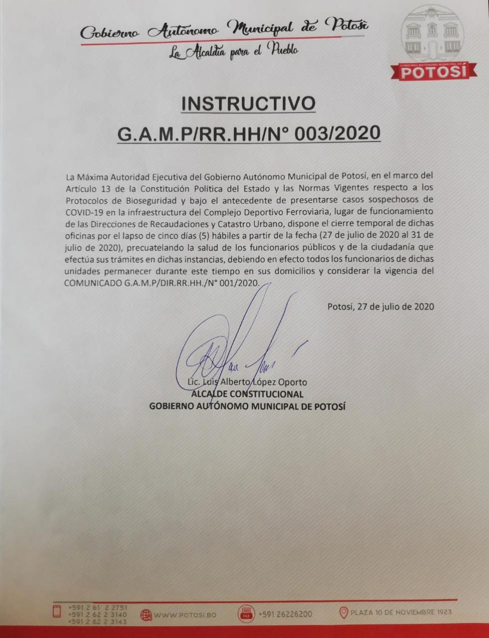 Cierran oficinas de Recaudaciones y Catastro de la Alcaldía