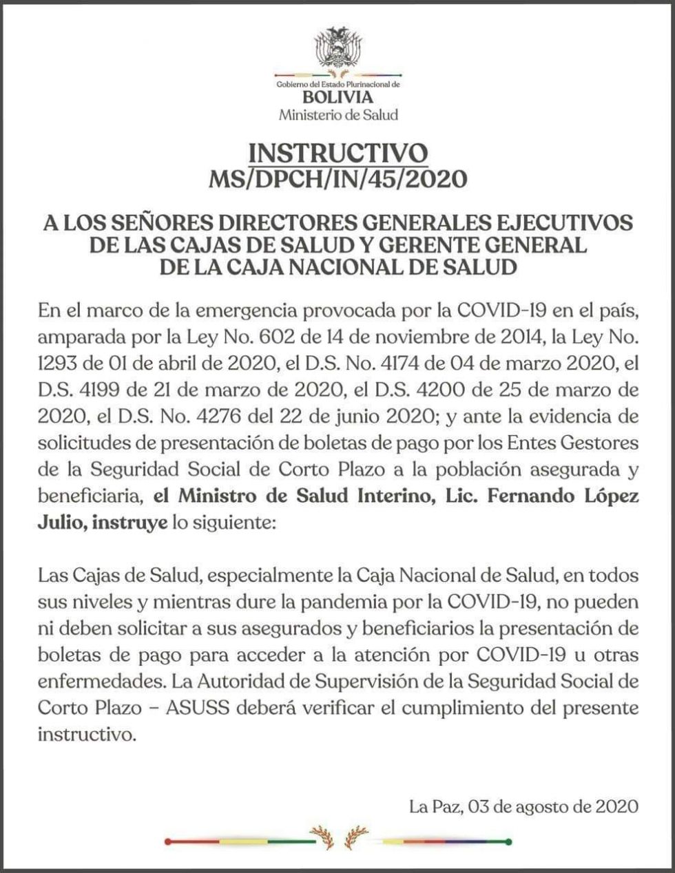 Las Cajas de Salud no deberán pedir boletas de pago a beneficiarios que requieran atención médica