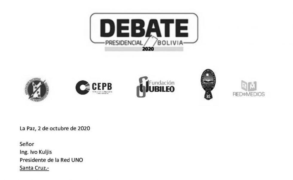 Organizadores de Debate envían carta a Red UNO para que facilite presencia de Arce