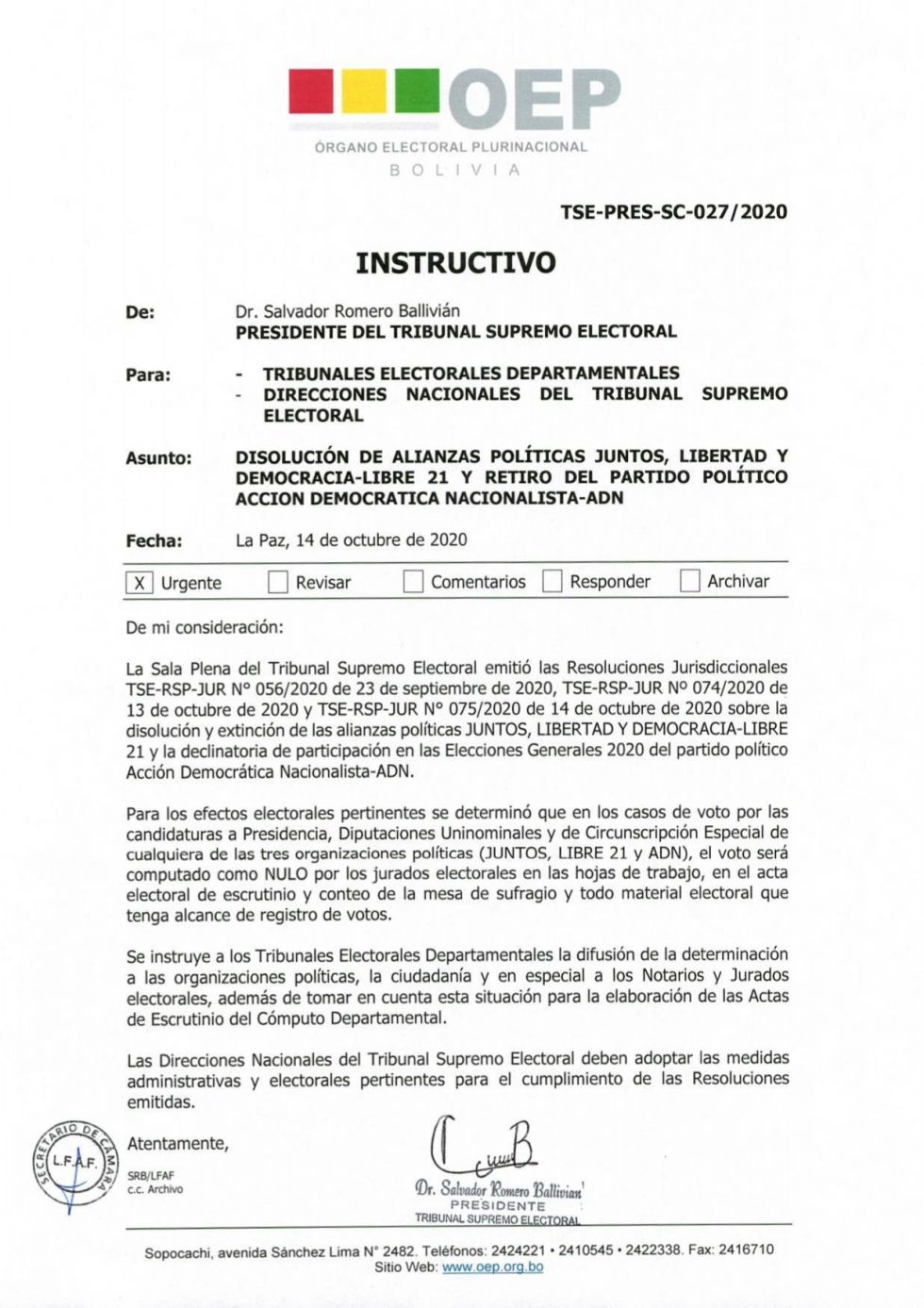 TSE confirma retiro de la carrera electoral de Juntos, Libre 21 y ADN